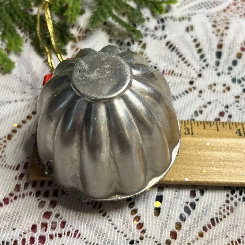 Vintage Round Tart Tin Deer Tree Mushroom Diorama Mid Century Reindeer Ornament